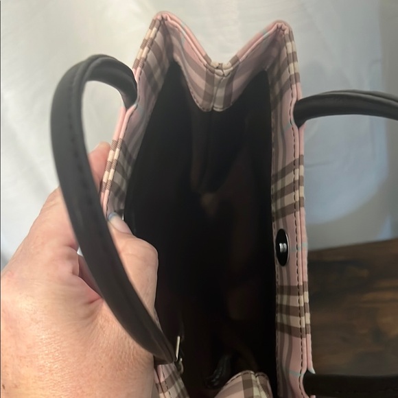 *RARE* Authentic Burberry Nova Check Pink Plaid Canvas Tote with Brown Handles - Picture 9 of 11